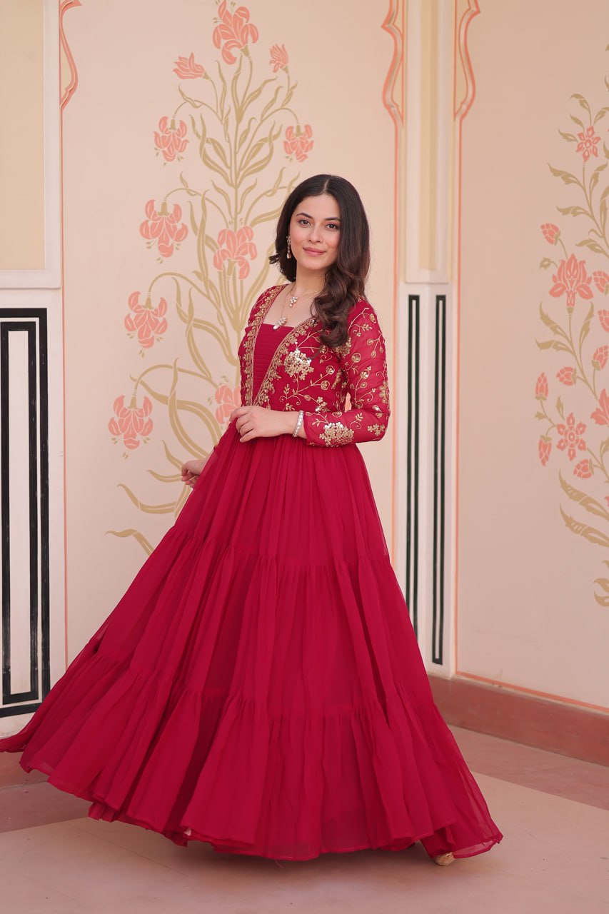 Rani Faux Blooming With Sequins Zari Embroidered Work Gown