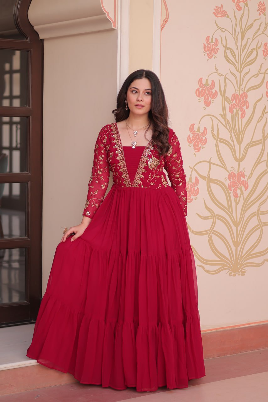 Rani Faux Blooming With Sequins Zari Embroidered Work Gown