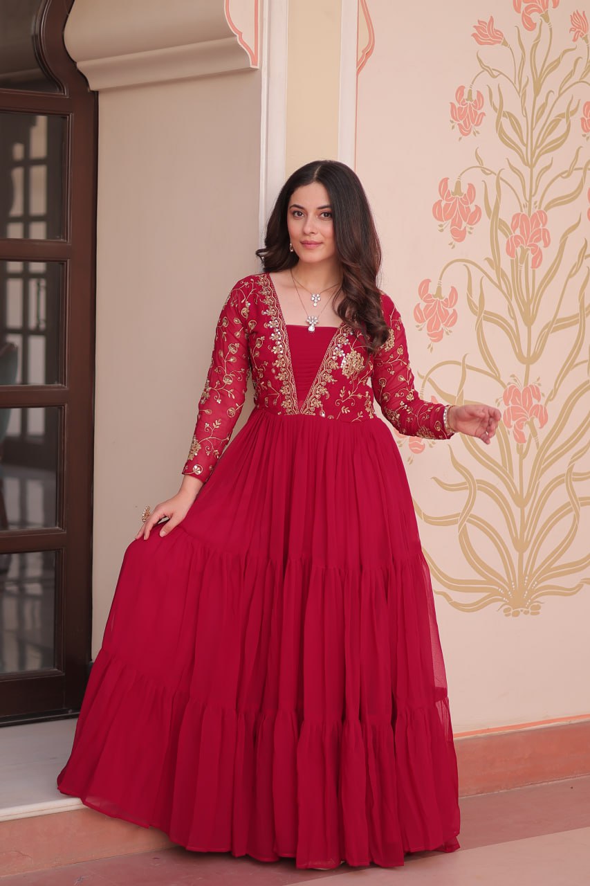 Rani Faux Blooming With Sequins Zari Embroidered Work Gown