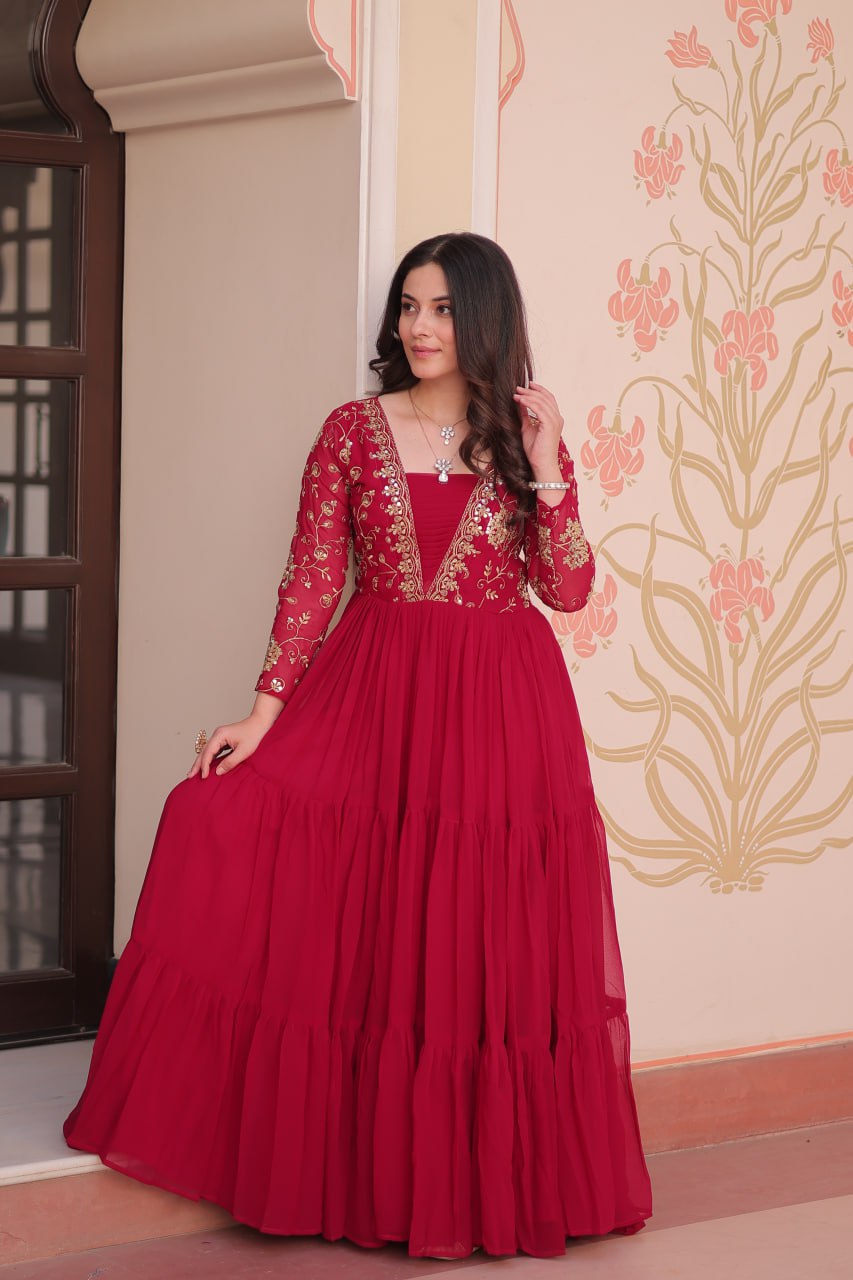 Rani Faux Blooming With Sequins Zari Embroidered Work Gown
