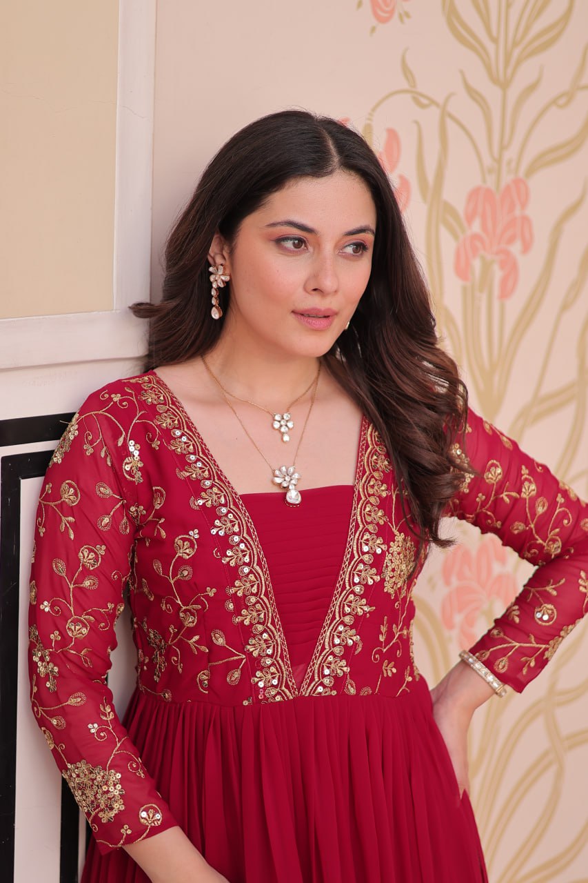 Rani Faux Blooming With Sequins Zari Embroidered Work Gown