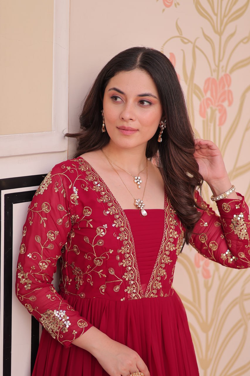 Rani Faux Blooming With Sequins Zari Embroidered Work Gown