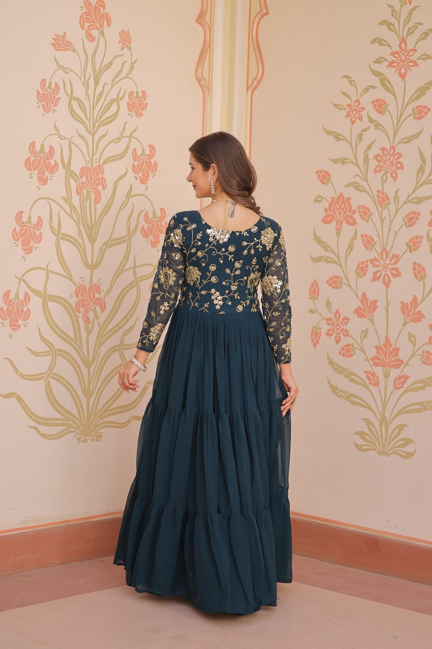 Rama Faux Blooming With Sequins Zari Embroidered Work Gown
