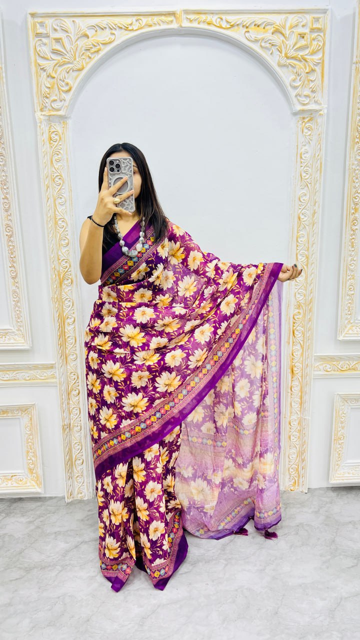 Purple Premium Lilan Cotton Elegant Tassels On Pallu Saree