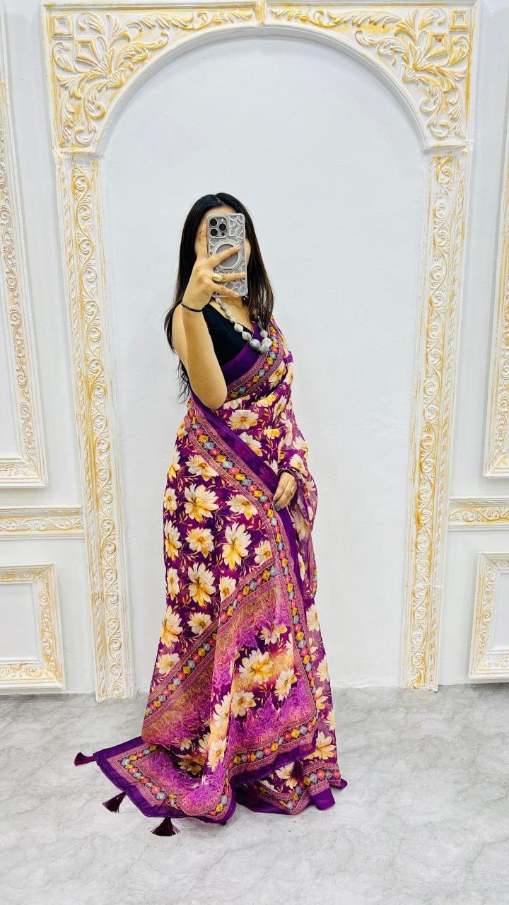 Purple Premium Lilan Cotton Elegant Tassels On Pallu Saree