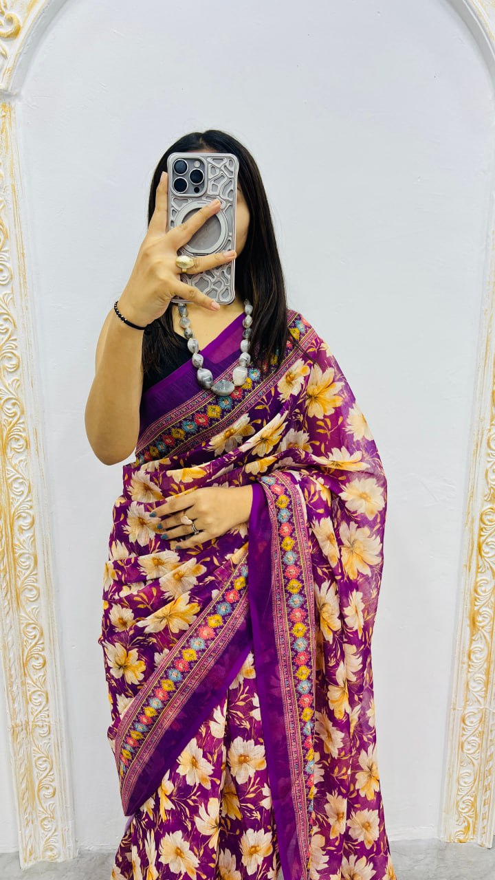 Purple Premium Lilan Cotton Elegant Tassels On Pallu Saree