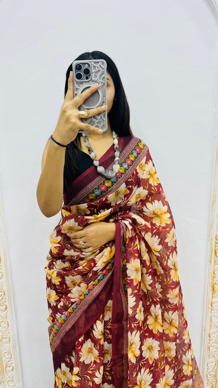 Maroon Premium Lilan Cotton Elegant Tassels On Pallu Saree