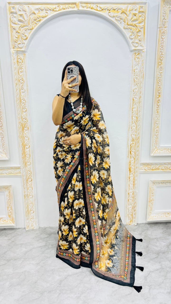 Black Premium Lilan Cotton Elegant Tassels On Pallu Saree