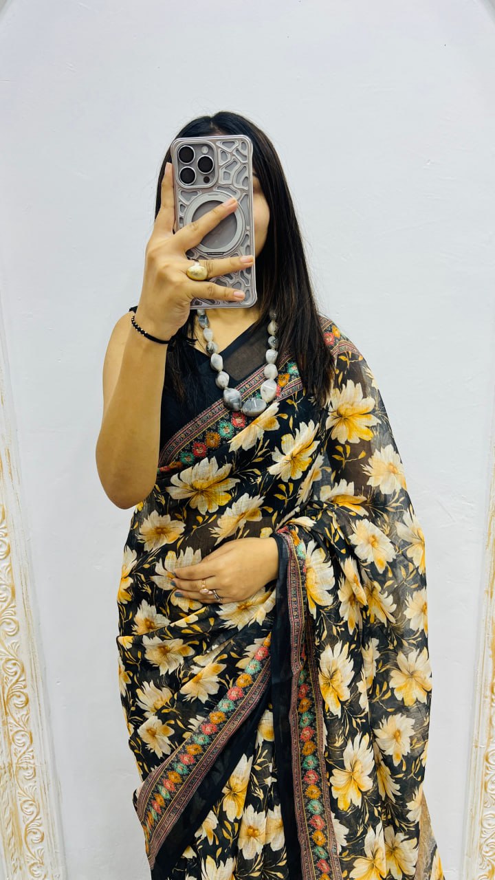 Black Premium Lilan Cotton Elegant Tassels On Pallu Saree