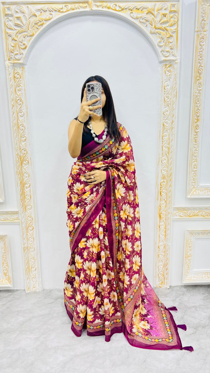 Wine Premium Lilan Cotton Elegant Tassels On Pallu Saree