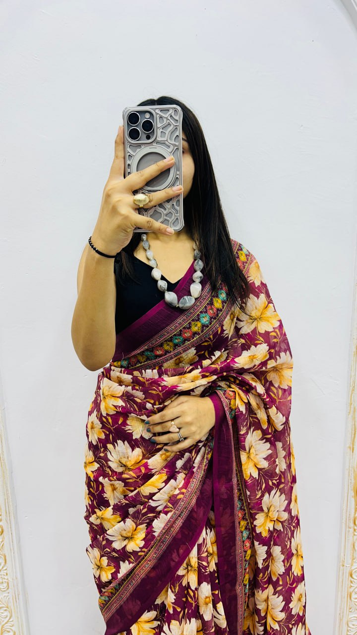 Wine Premium Lilan Cotton Elegant Tassels On Pallu Saree