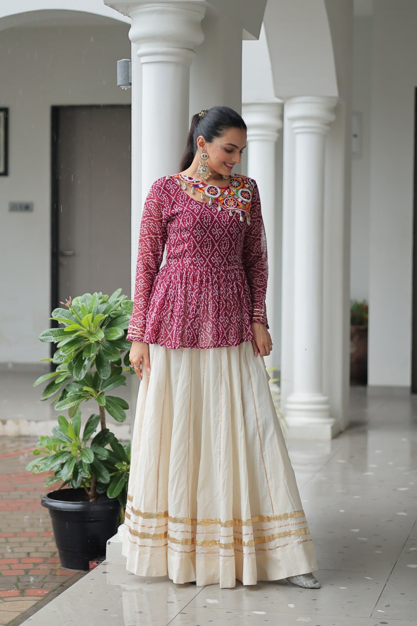 Maroon Attractive Gota Patti Lace Navratri Special Lehenga