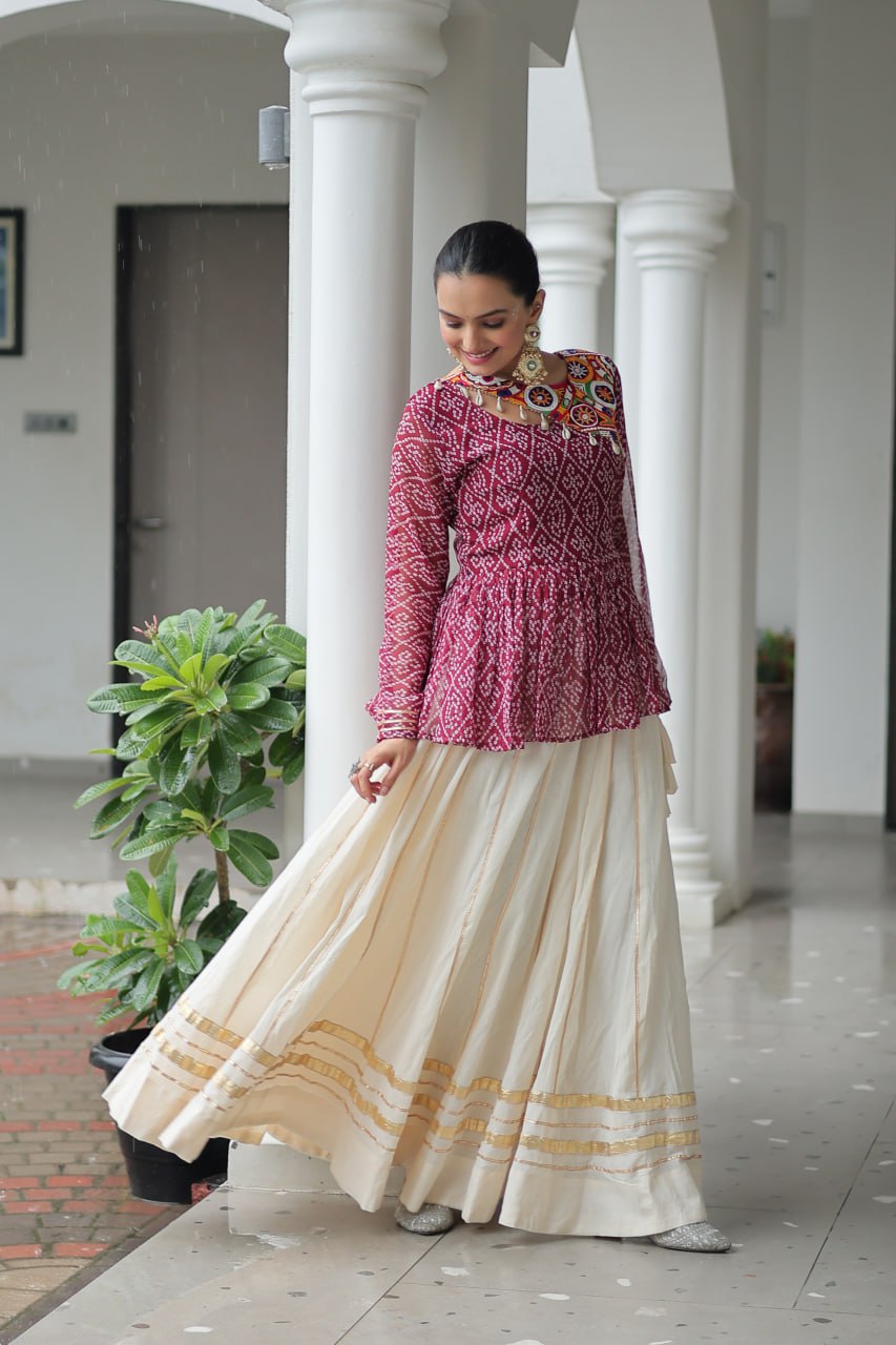 Maroon Attractive Gota Patti Lace Navratri Special Lehenga
