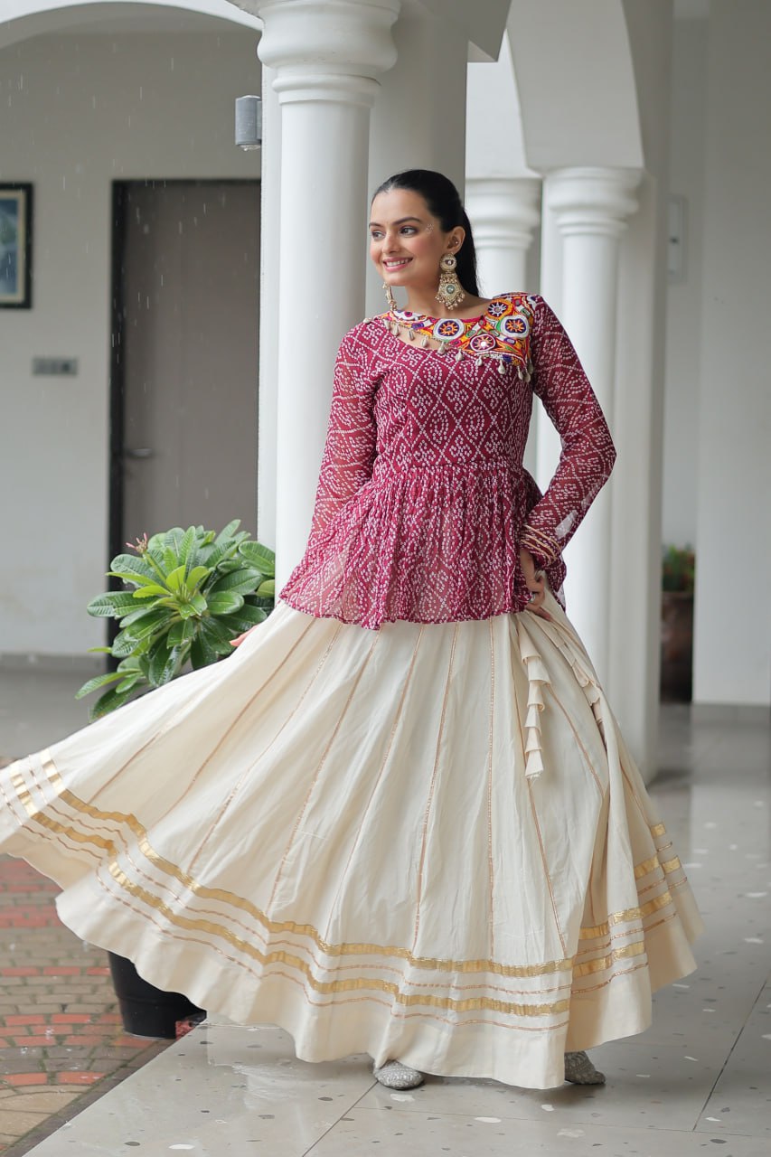 Maroon Attractive Gota Patti Lace Navratri Special Lehenga