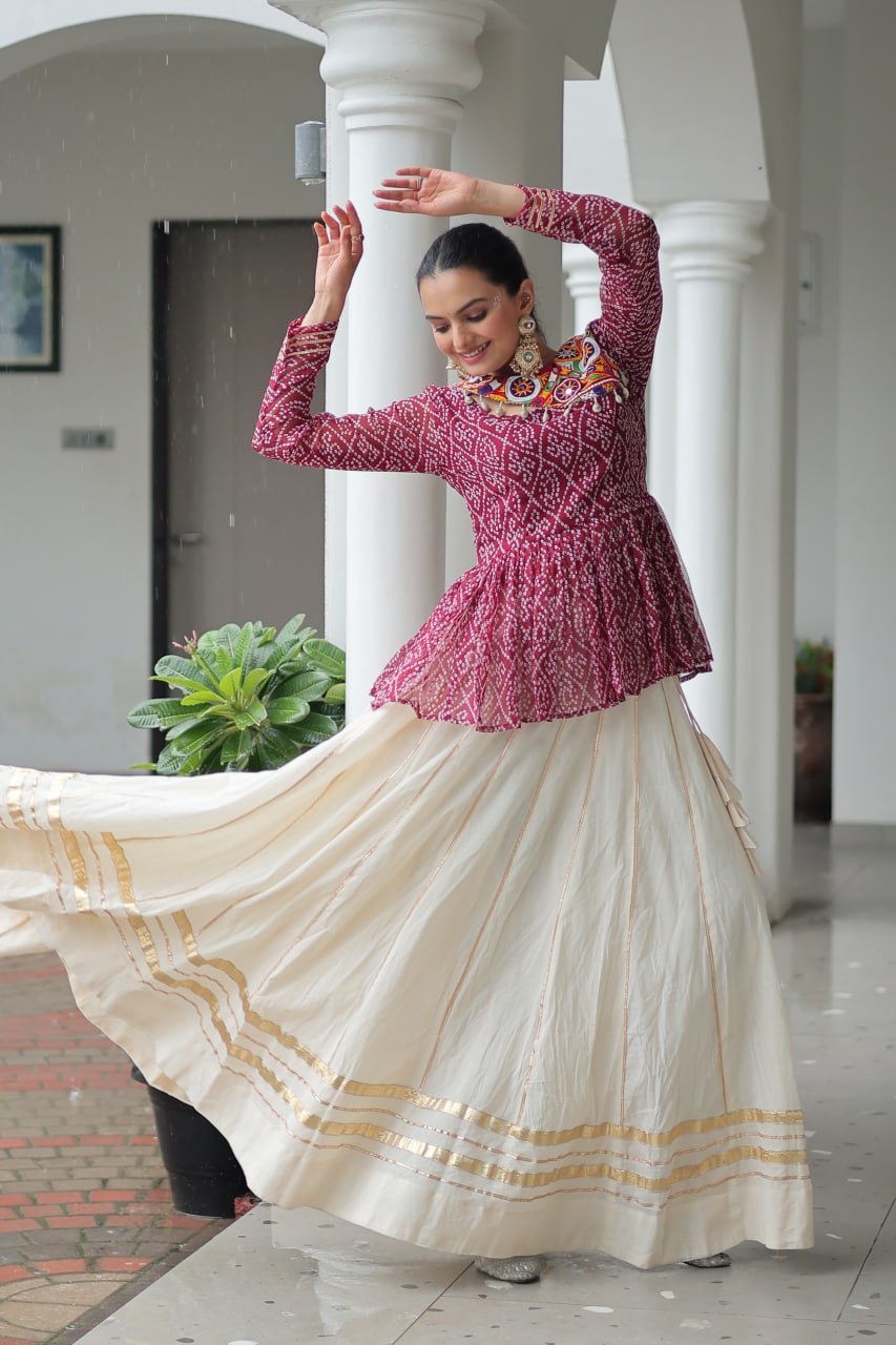Maroon Attractive Gota Patti Lace Navratri Special Lehenga