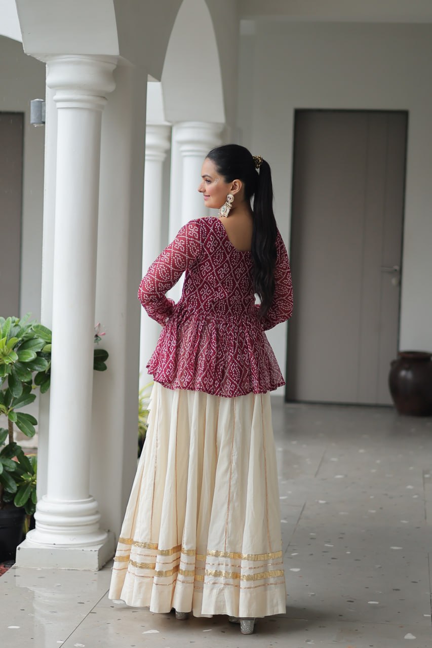 Maroon Attractive Gota Patti Lace Navratri Special Lehenga