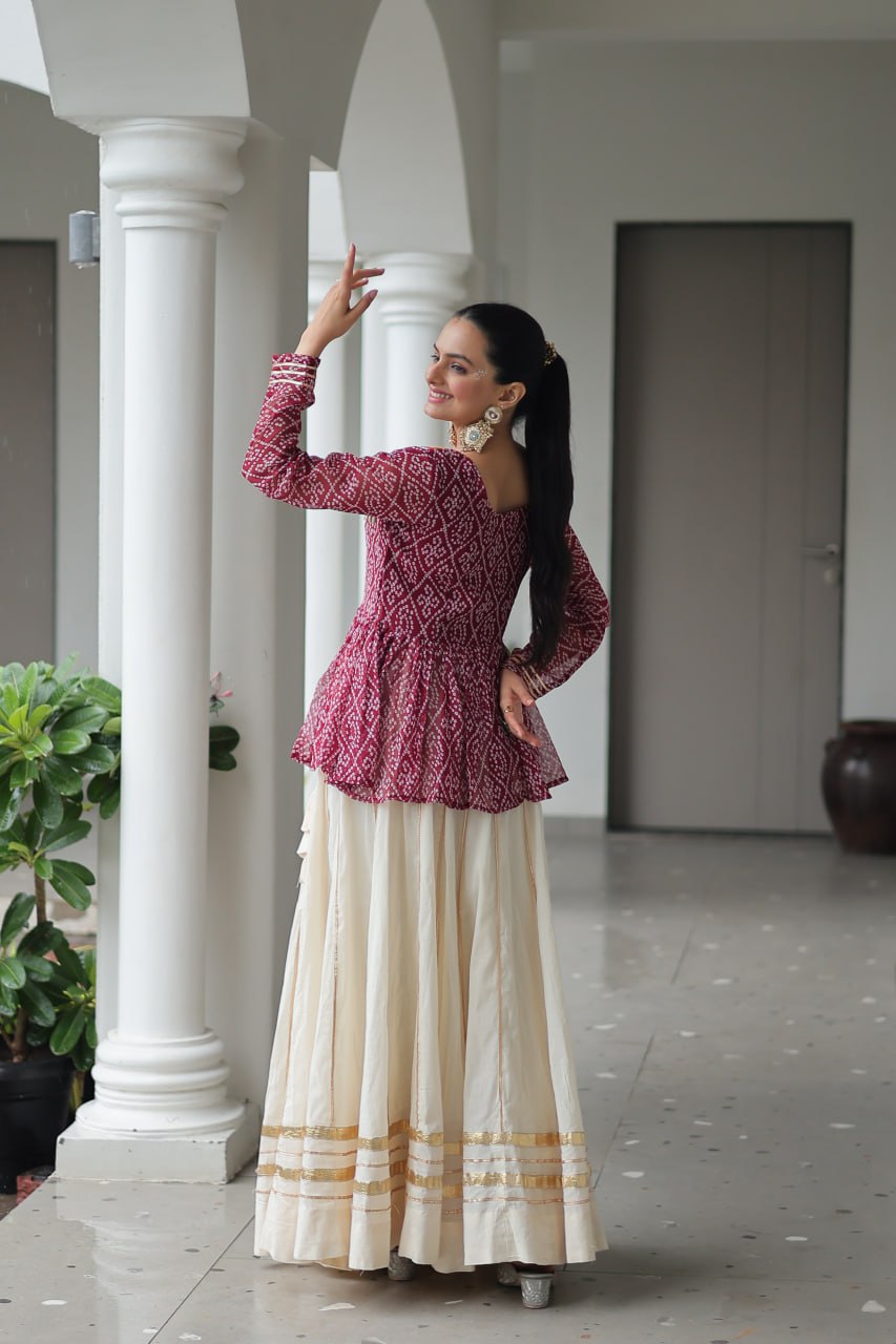 Maroon Attractive Gota Patti Lace Navratri Special Lehenga