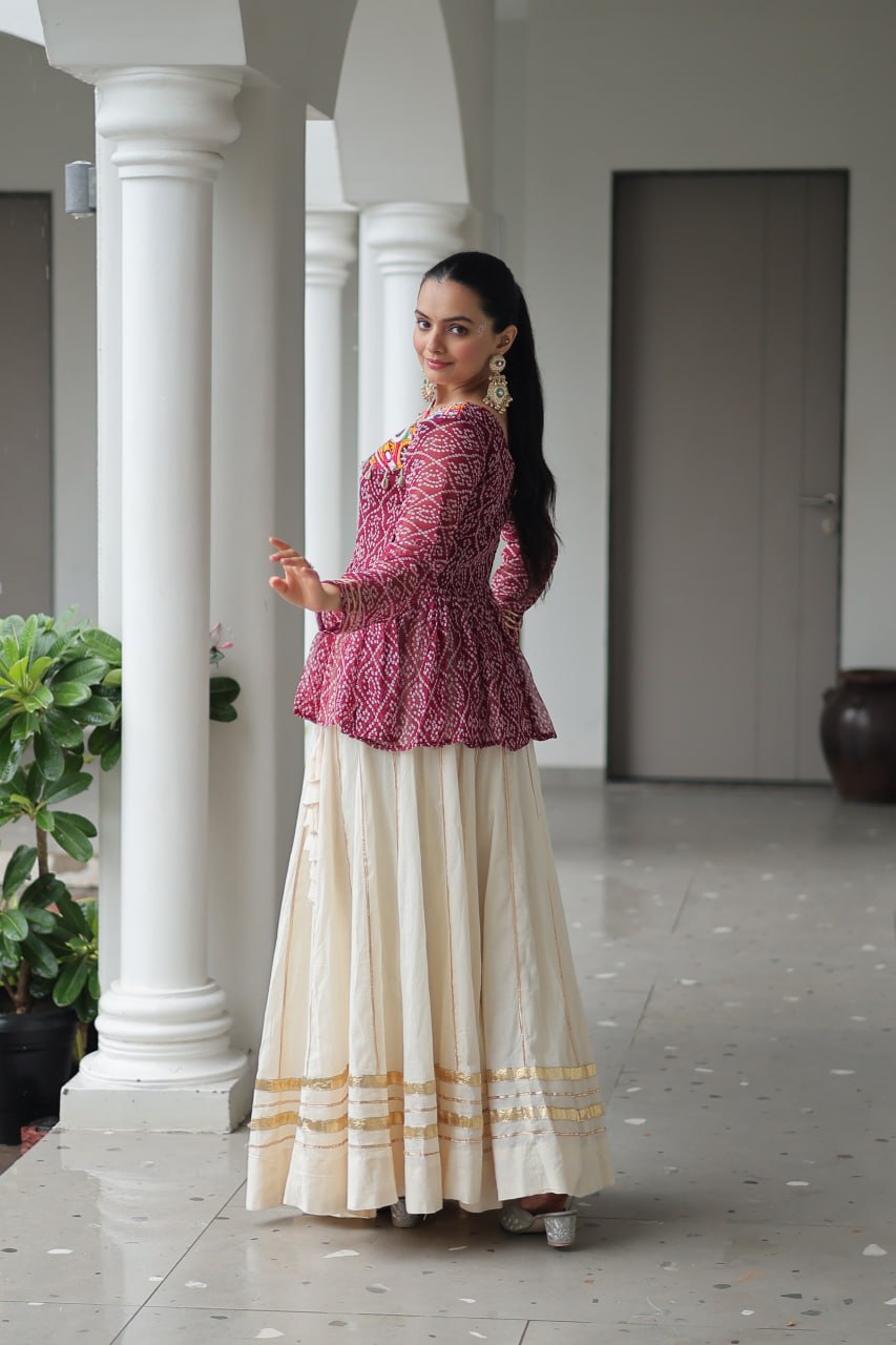 Maroon Attractive Gota Patti Lace Navratri Special Lehenga