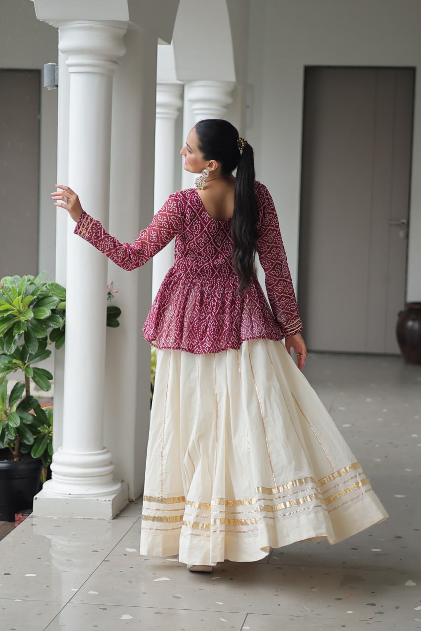 Maroon Attractive Gota Patti Lace Navratri Special Lehenga