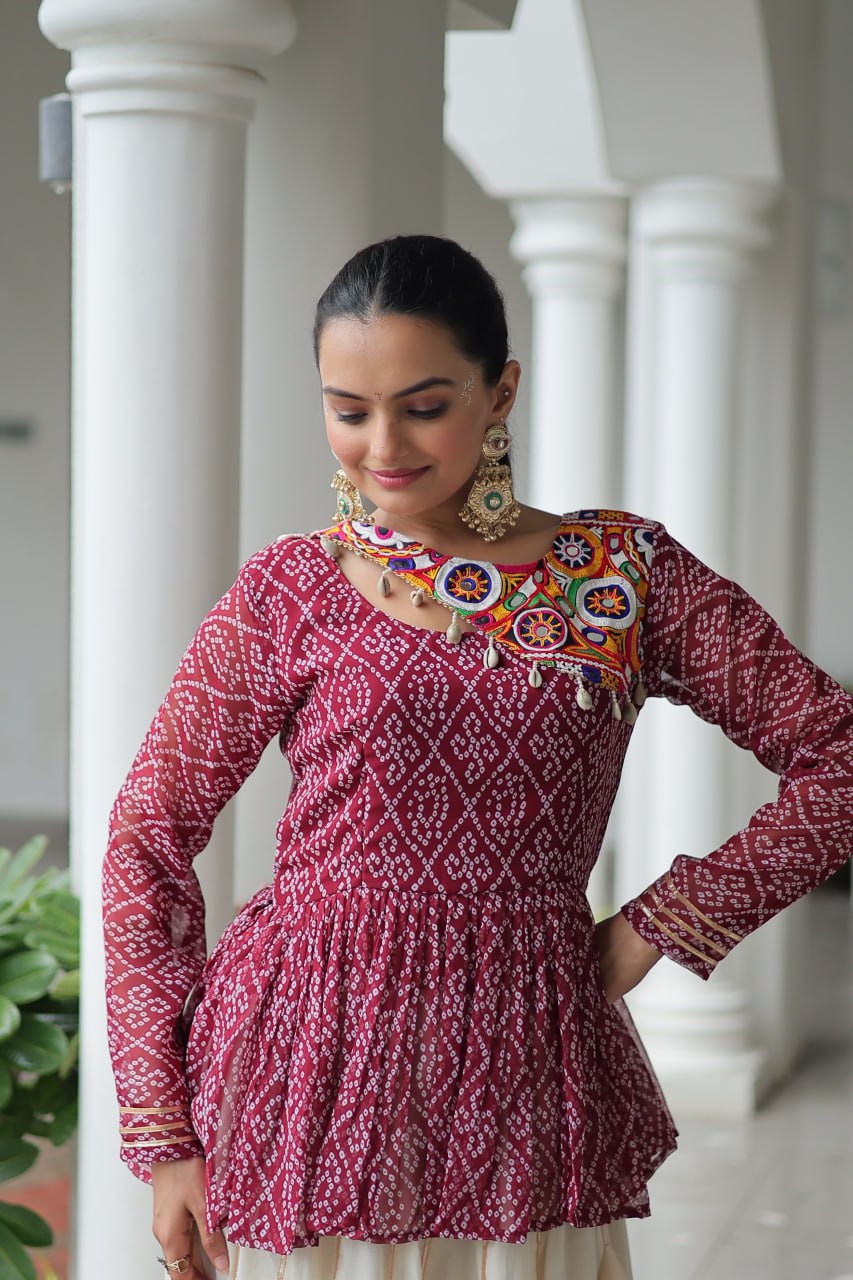 Maroon Attractive Gota Patti Lace Navratri Special Lehenga