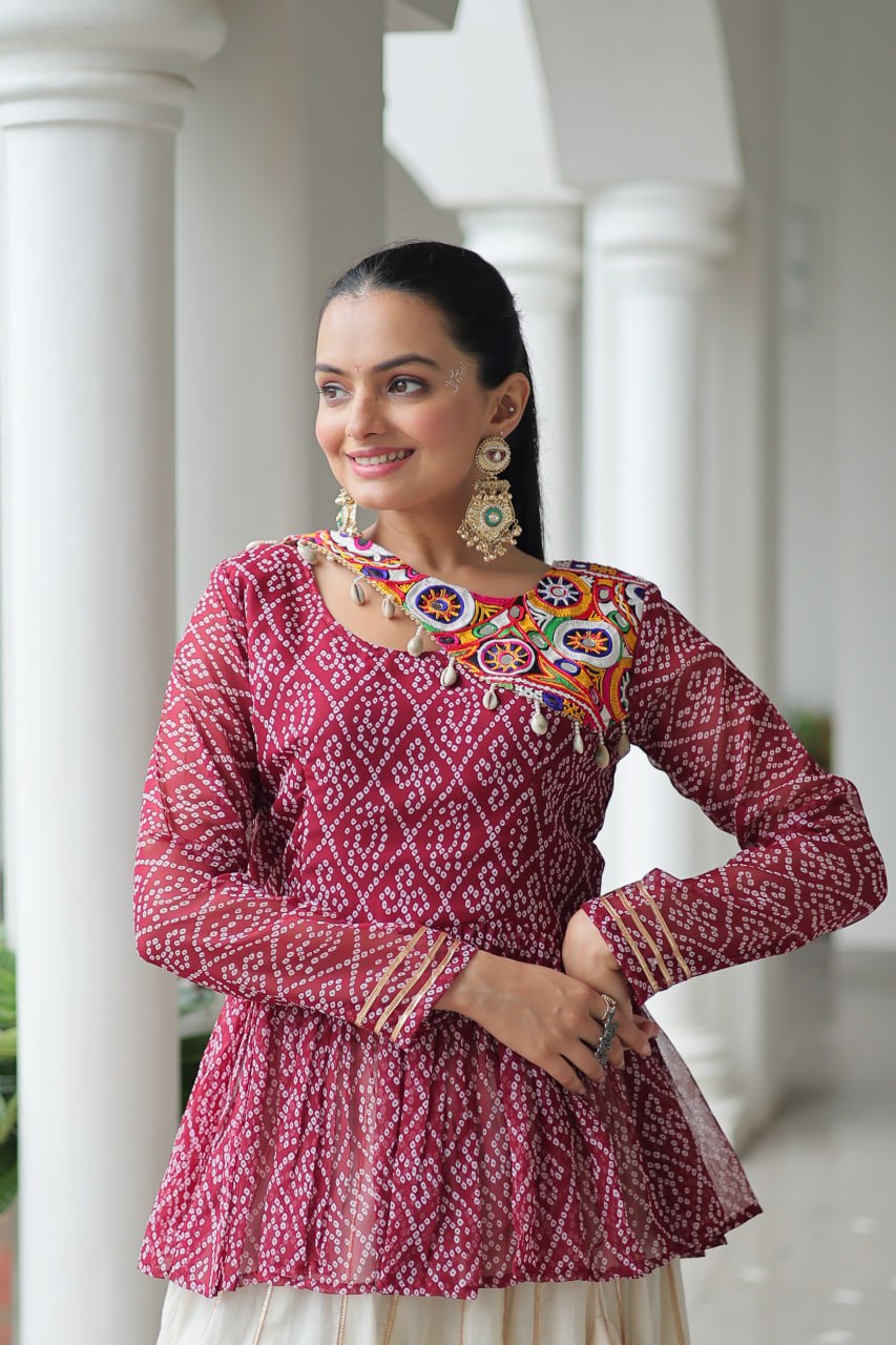 Maroon Attractive Gota Patti Lace Navratri Special Lehenga