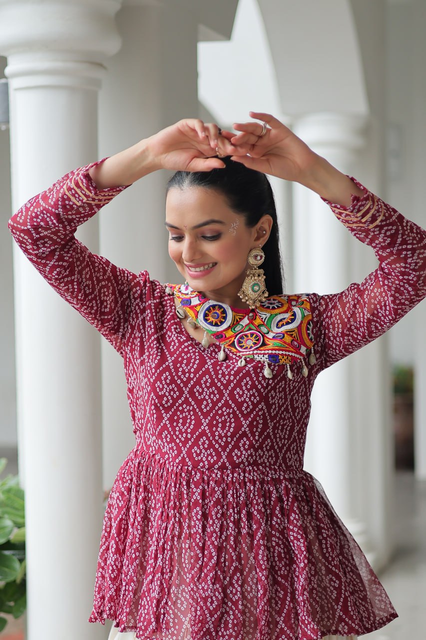 Maroon Attractive Gota Patti Lace Navratri Special Lehenga