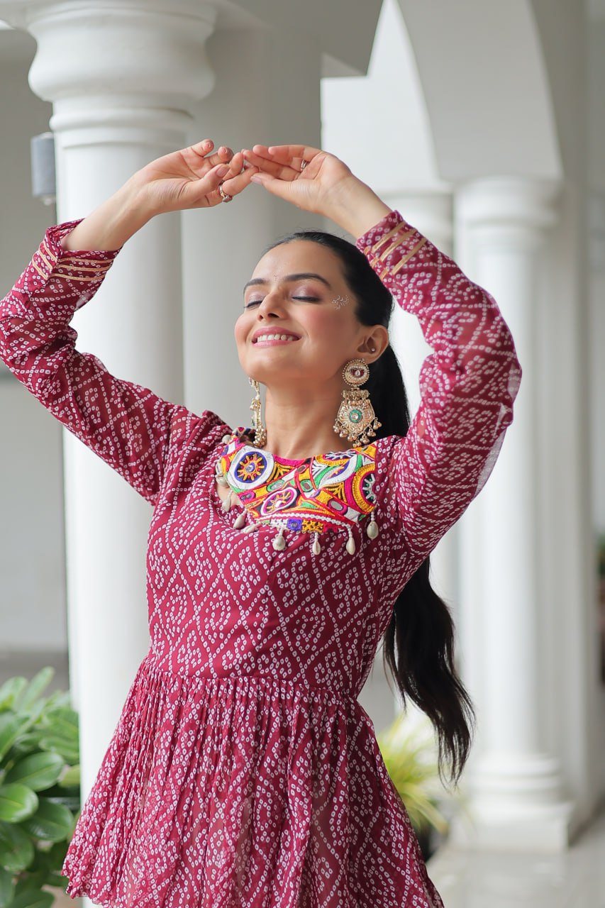 Maroon Attractive Gota Patti Lace Navratri Special Lehenga