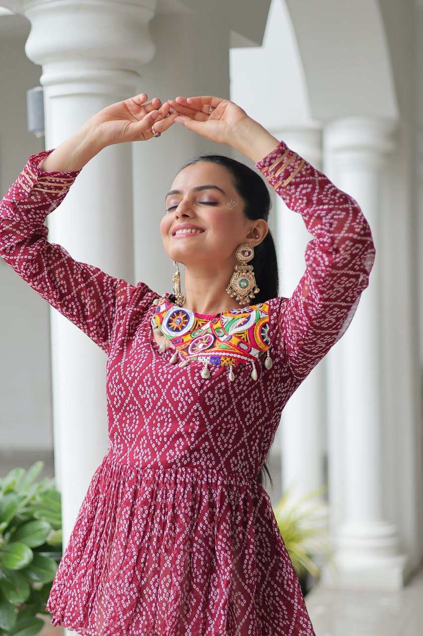 Maroon Attractive Gota Patti Lace Navratri Special Lehenga