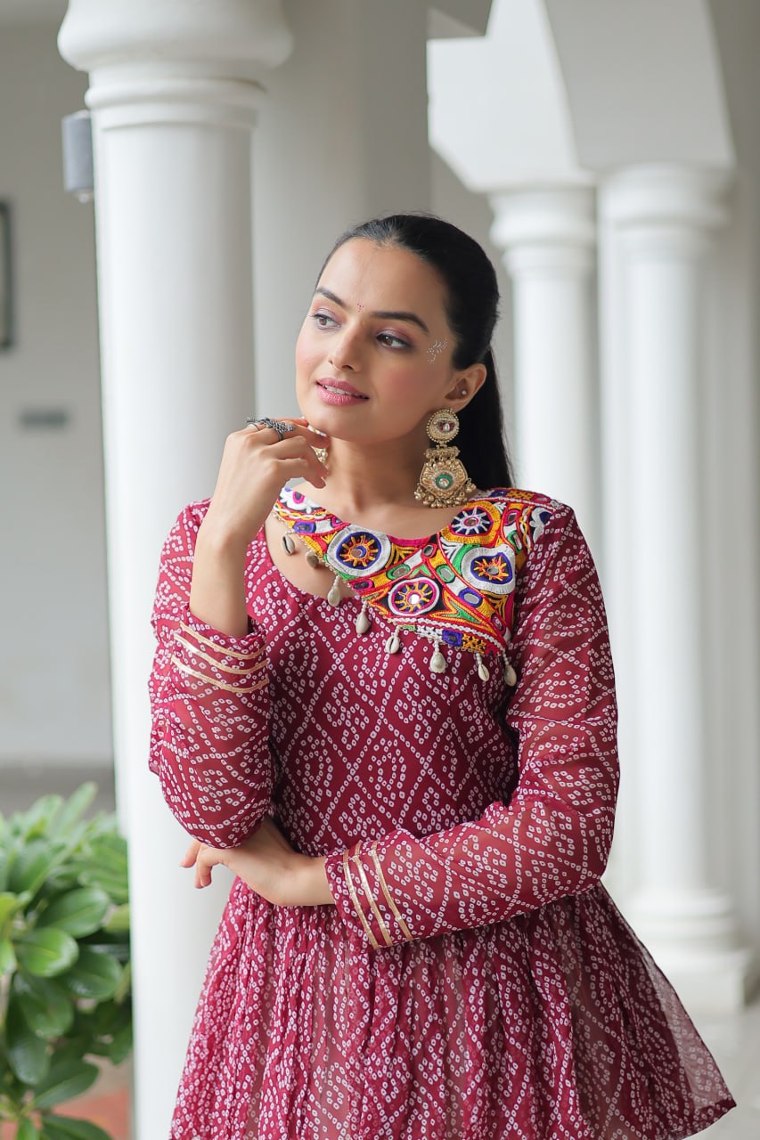 Maroon Attractive Gota Patti Lace Navratri Special Lehenga