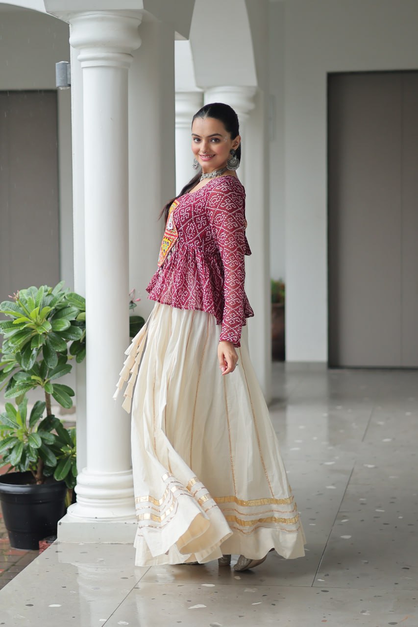 Maroon Attractive Gota Patti Lace Navratri Special Lehenga