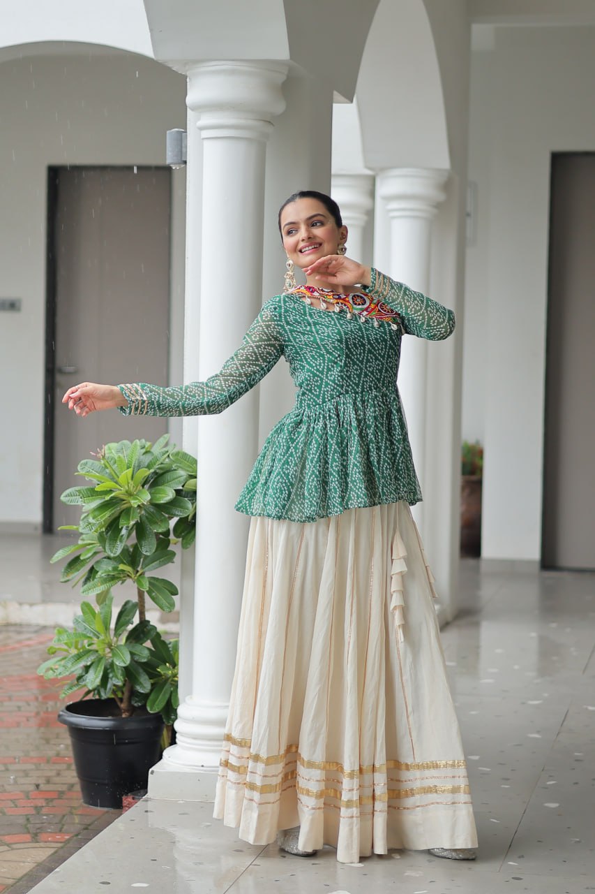 Green Attractive Gota Patti Lace Navratri Special Lehenga