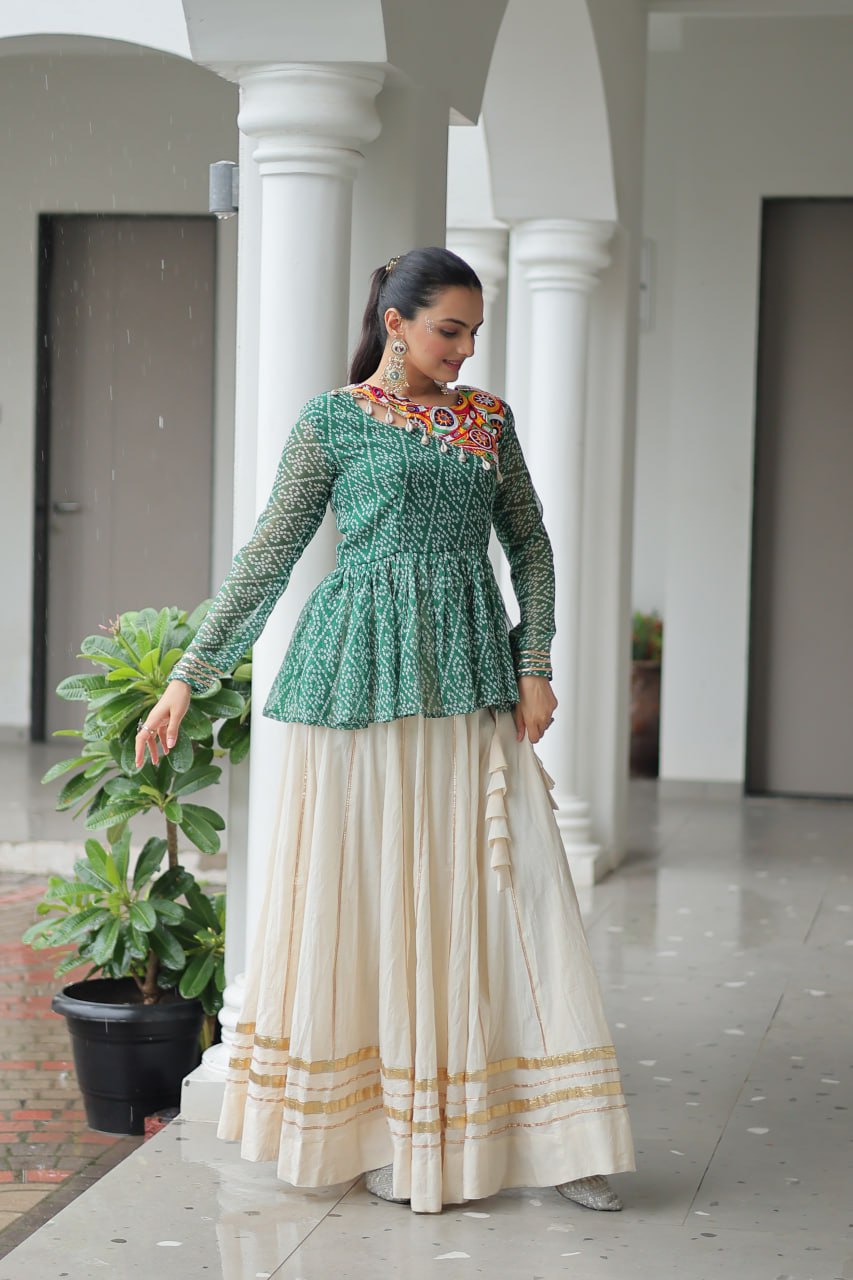 Green Attractive Gota Patti Lace Navratri Special Lehenga