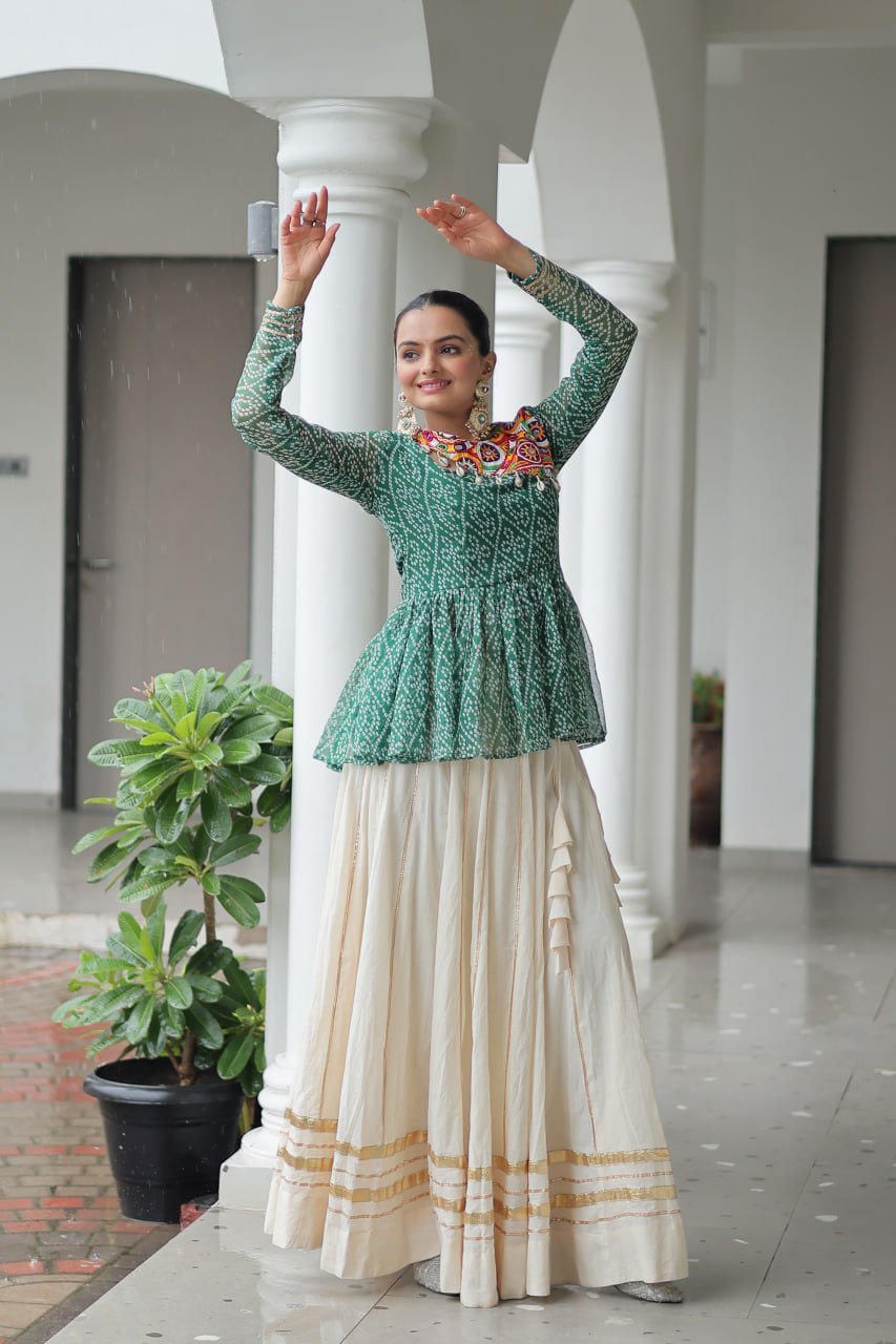 Green Attractive Gota Patti Lace Navratri Special Lehenga