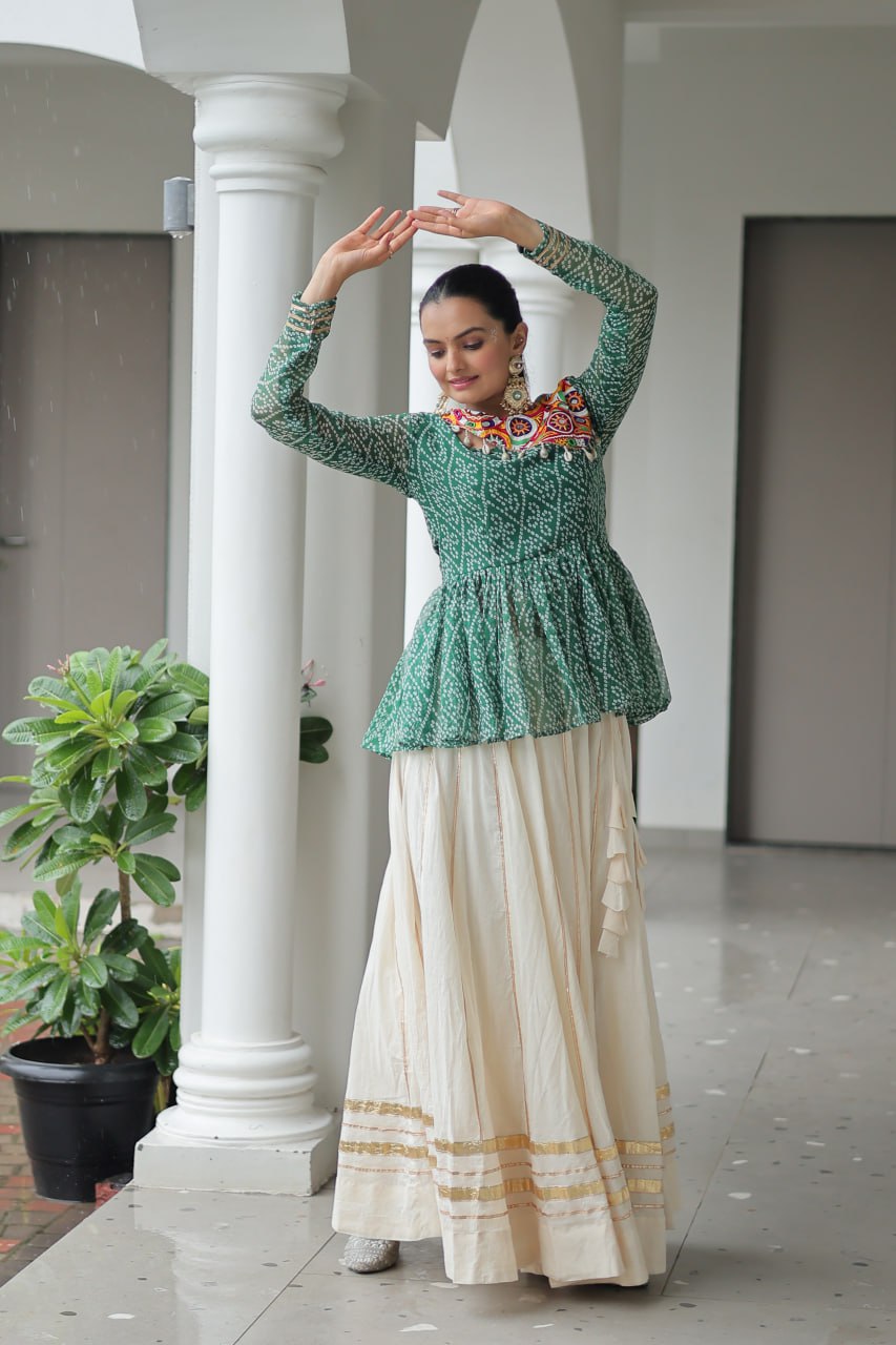 Green Attractive Gota Patti Lace Navratri Special Lehenga