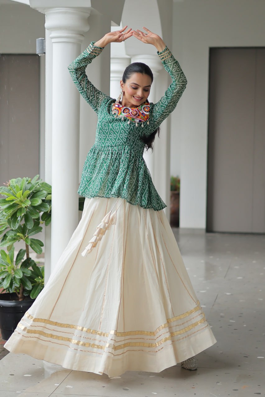 Green Attractive Gota Patti Lace Navratri Special Lehenga