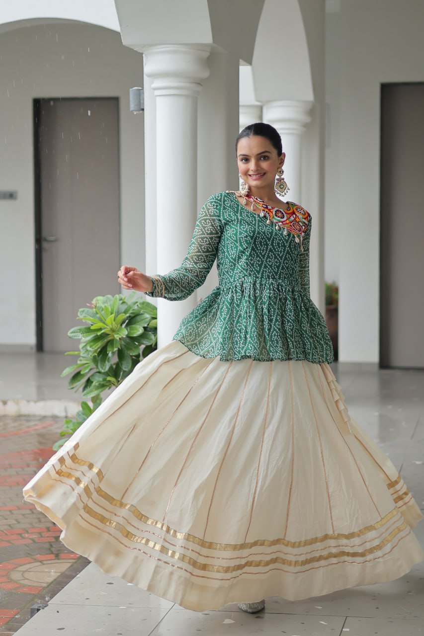 Green Attractive Gota Patti Lace Navratri Special Lehenga