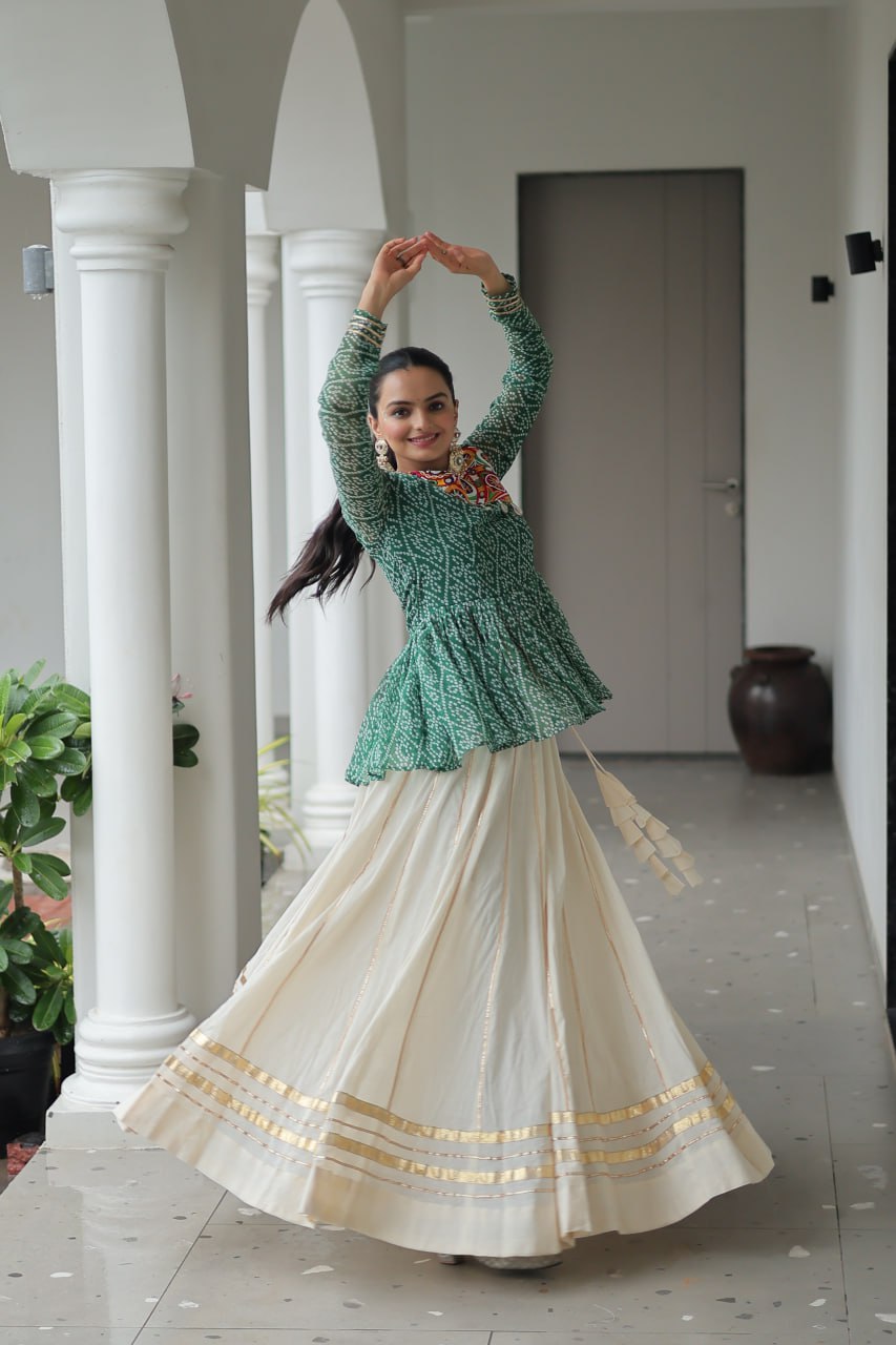 Green Attractive Gota Patti Lace Navratri Special Lehenga