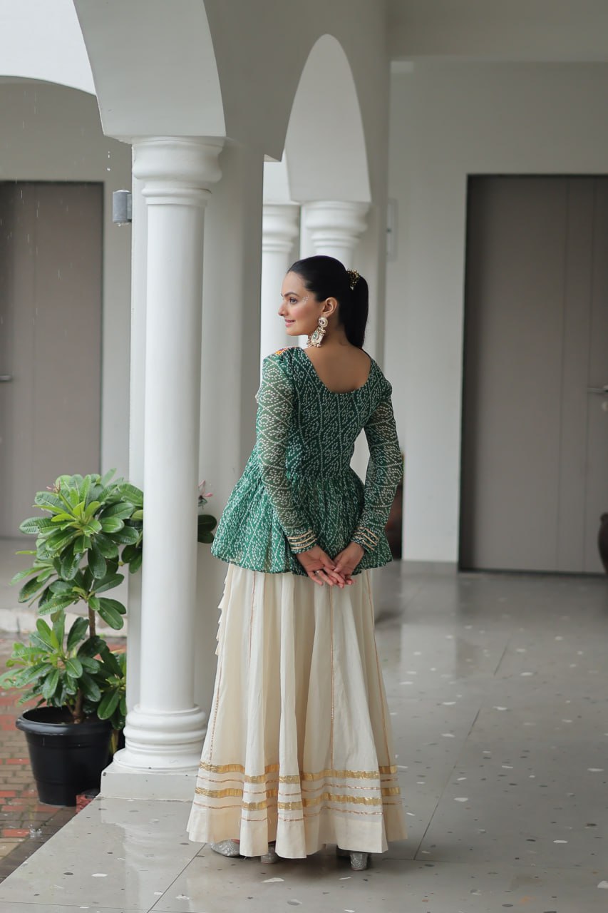 Green Attractive Gota Patti Lace Navratri Special Lehenga