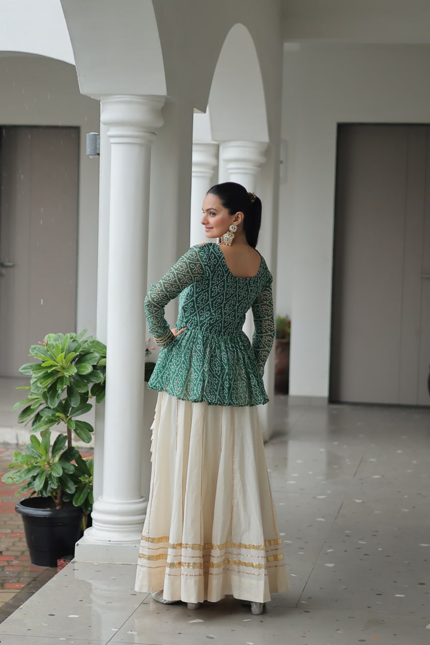 Green Attractive Gota Patti Lace Navratri Special Lehenga