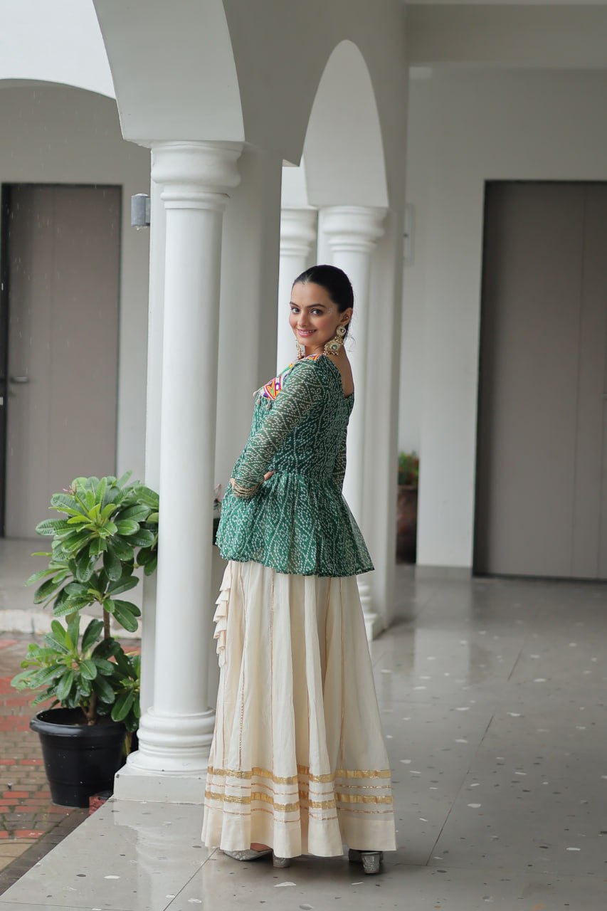 Green Attractive Gota Patti Lace Navratri Special Lehenga