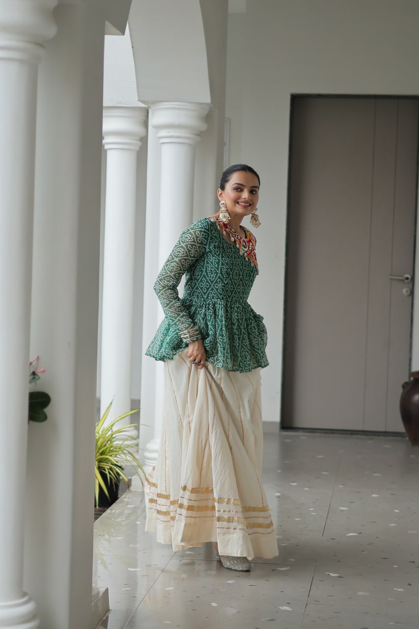 Green Attractive Gota Patti Lace Navratri Special Lehenga