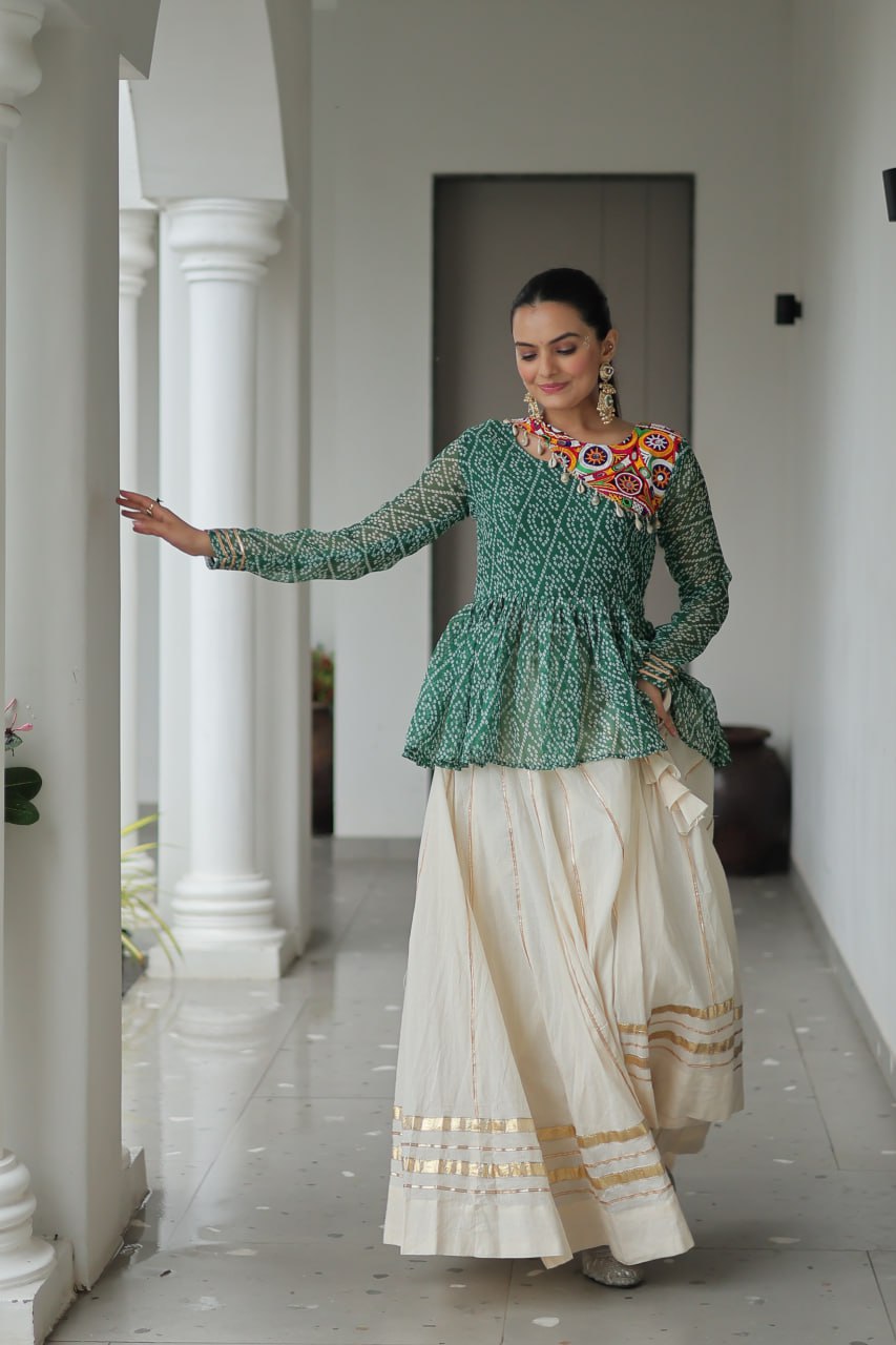 Green Attractive Gota Patti Lace Navratri Special Lehenga