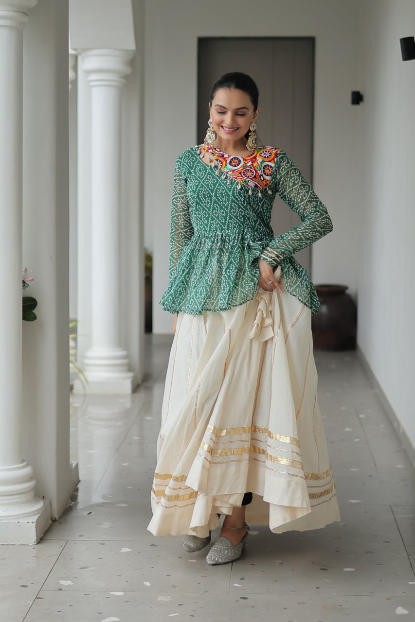 Green Attractive Gota Patti Lace Navratri Special Lehenga