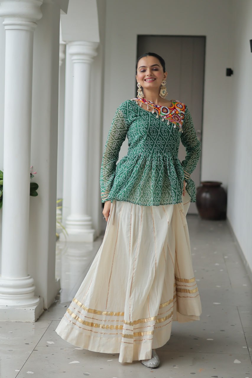 Green Attractive Gota Patti Lace Navratri Special Lehenga