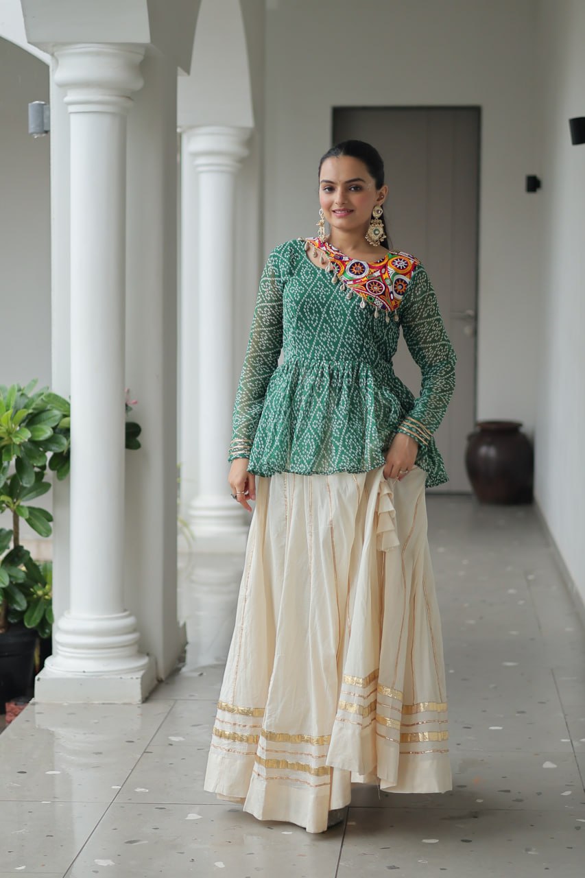 Green Attractive Gota Patti Lace Navratri Special Lehenga