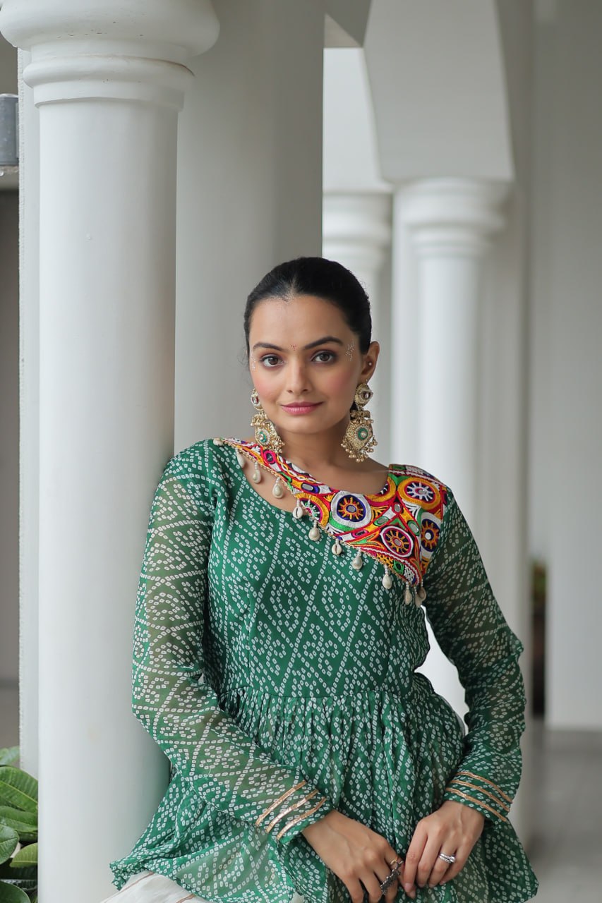 Green Attractive Gota Patti Lace Navratri Special Lehenga