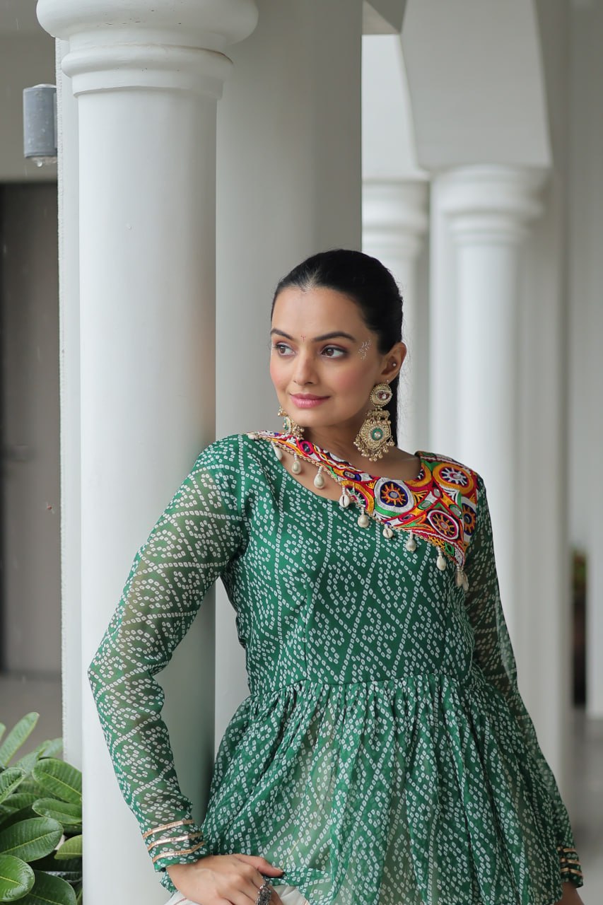 Green Attractive Gota Patti Lace Navratri Special Lehenga