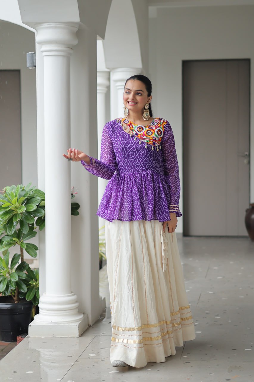 Lavender Attractive Gota Patti Lace Navratri Special Lehenga