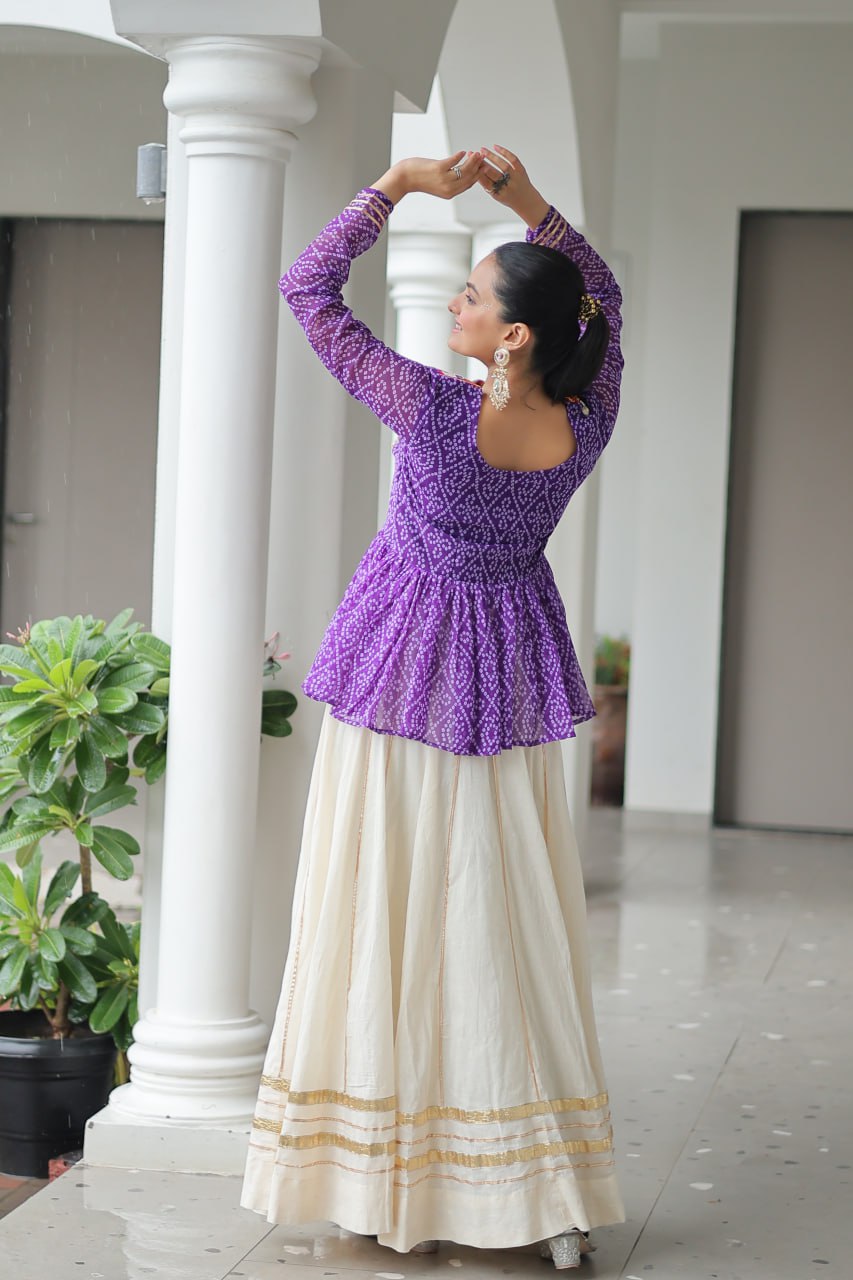 Lavender Attractive Gota Patti Lace Navratri Special Lehenga