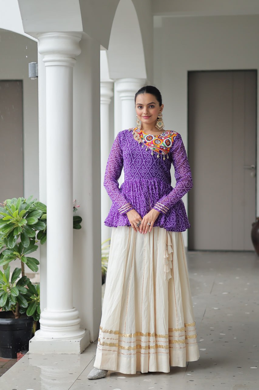 Lavender Attractive Gota Patti Lace Navratri Special Lehenga